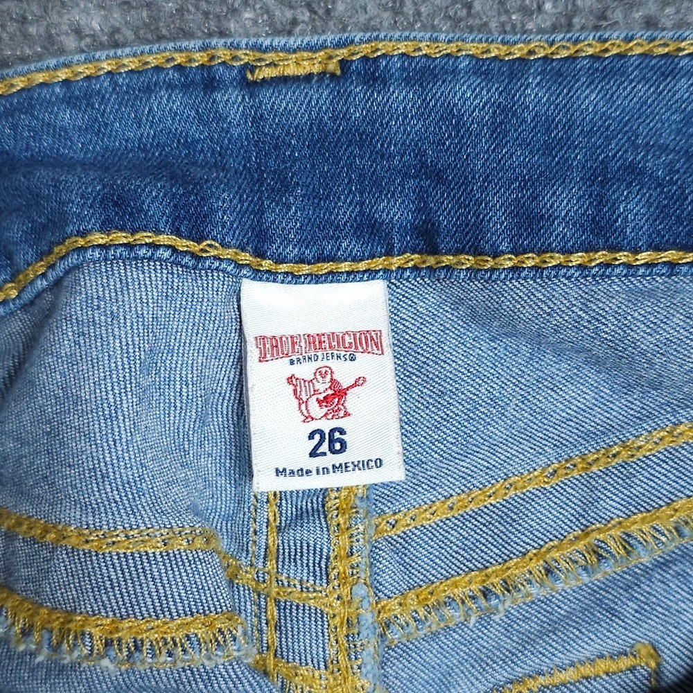 True Religion Jean Shorts Womens 26 Blue Bermuda Distressed Denim Stretch Jorts - Picture 5 of 8